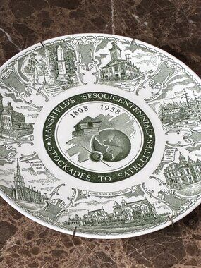 Vintage Mansfield Ohio Sesquicentennial Plate 1808–1958 Stockades to Satellites